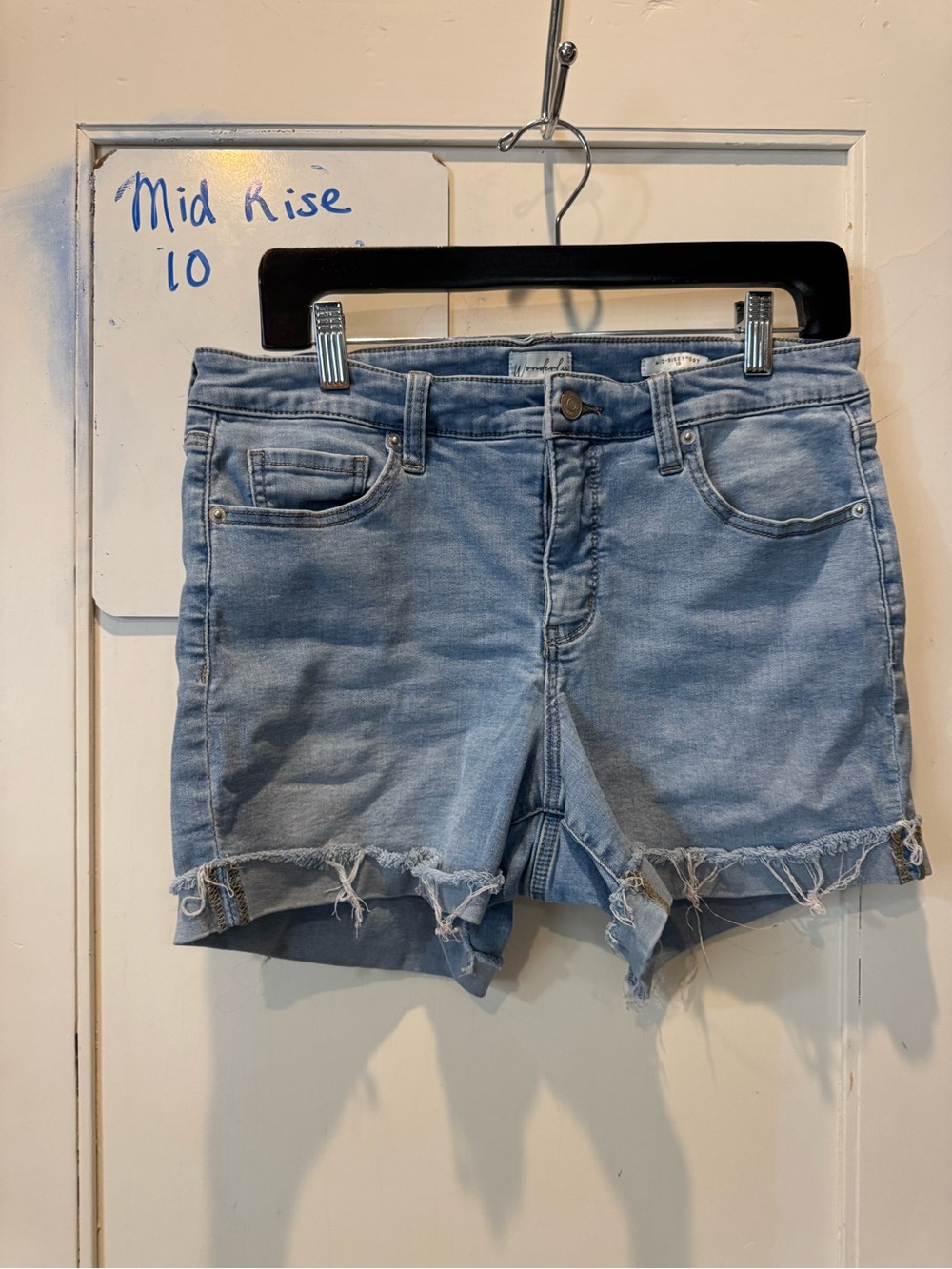 Wonderly Light Wash Frayed Hem Denim Shorts